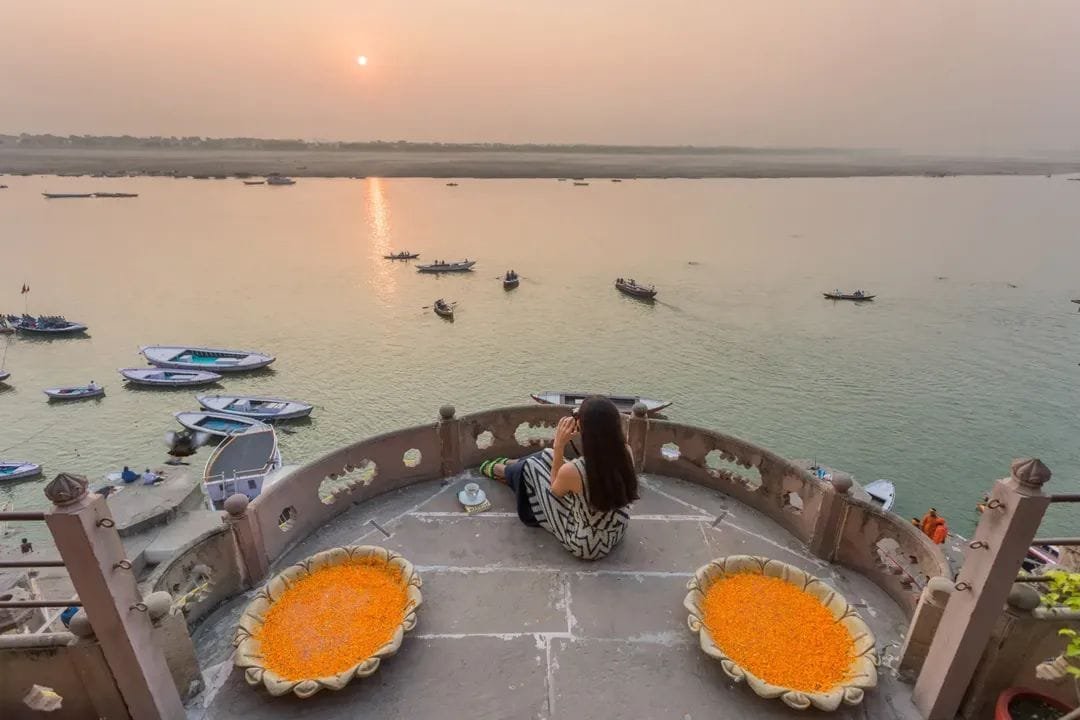 Sunrise Reflection on the Ganges Jharokha Balcony